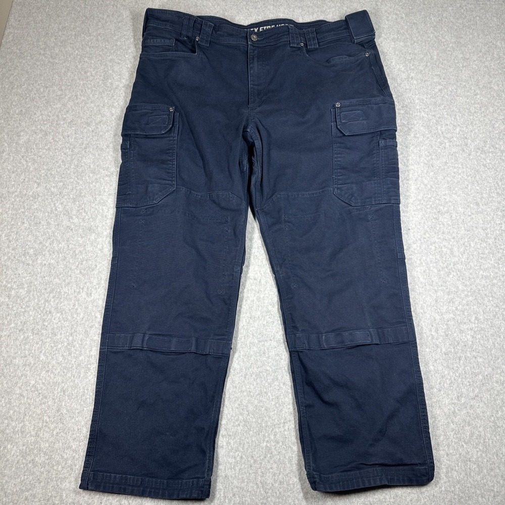 Duluth Flex Fire Hose Carpenter Pants Double Knee Men's 40x30 Blue Cargo Stretch